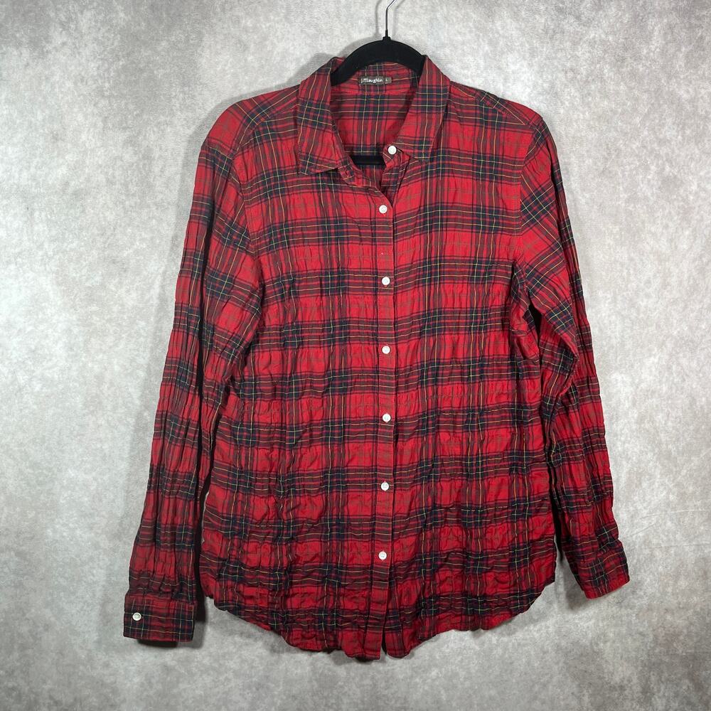 J. McLaughlin Shirt Womens Large Red Plaid Button‎ Up Long Sleeves Casual Cotton